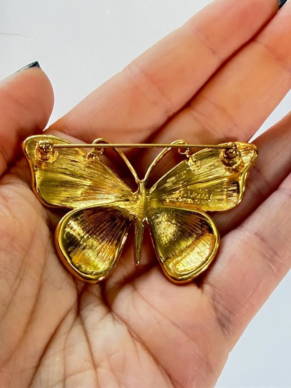 MONET Vintage Butterfly Brooch Gold Tone Filigree Butterfly Pin 2.25 inches
